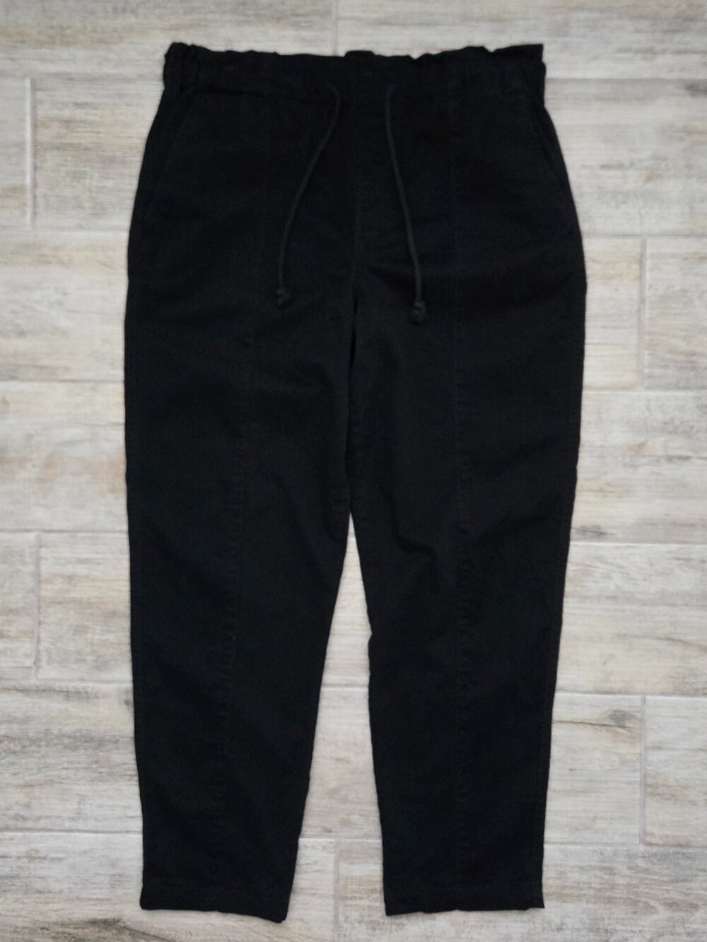 Loft Black Pull On Cinch Tie Waist Pants Womens Tapered Ankle Drawstring L